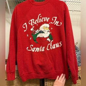 Vintage Wolf I Believe In Santa Christmas Sweatshirt Crewneck Red Large